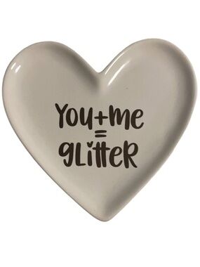 YOU+ME =GLITTER Mini Ceramic Heart Trinket Dish Jewelry Tray
